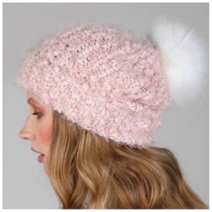 Blush pink ultra soft popcorn faux fur pom beanie